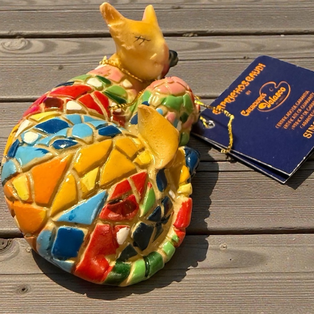 Vintage Colorful Creaciones Velasco Mosaic Cat Figurine